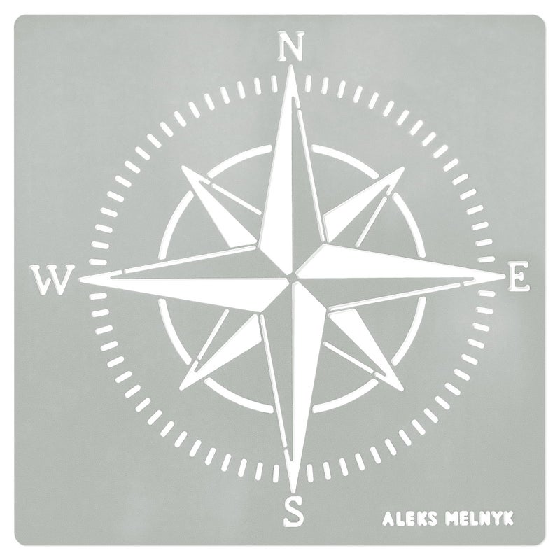 Aleks Melnyk No.72 Compass Rose Metal Stencil Small, Nautical Stencil for Painting on Wood, Stainless Steel Template Craft Wood Burning, Pyrography, Painting and Engraving, Patterns - Image 1
